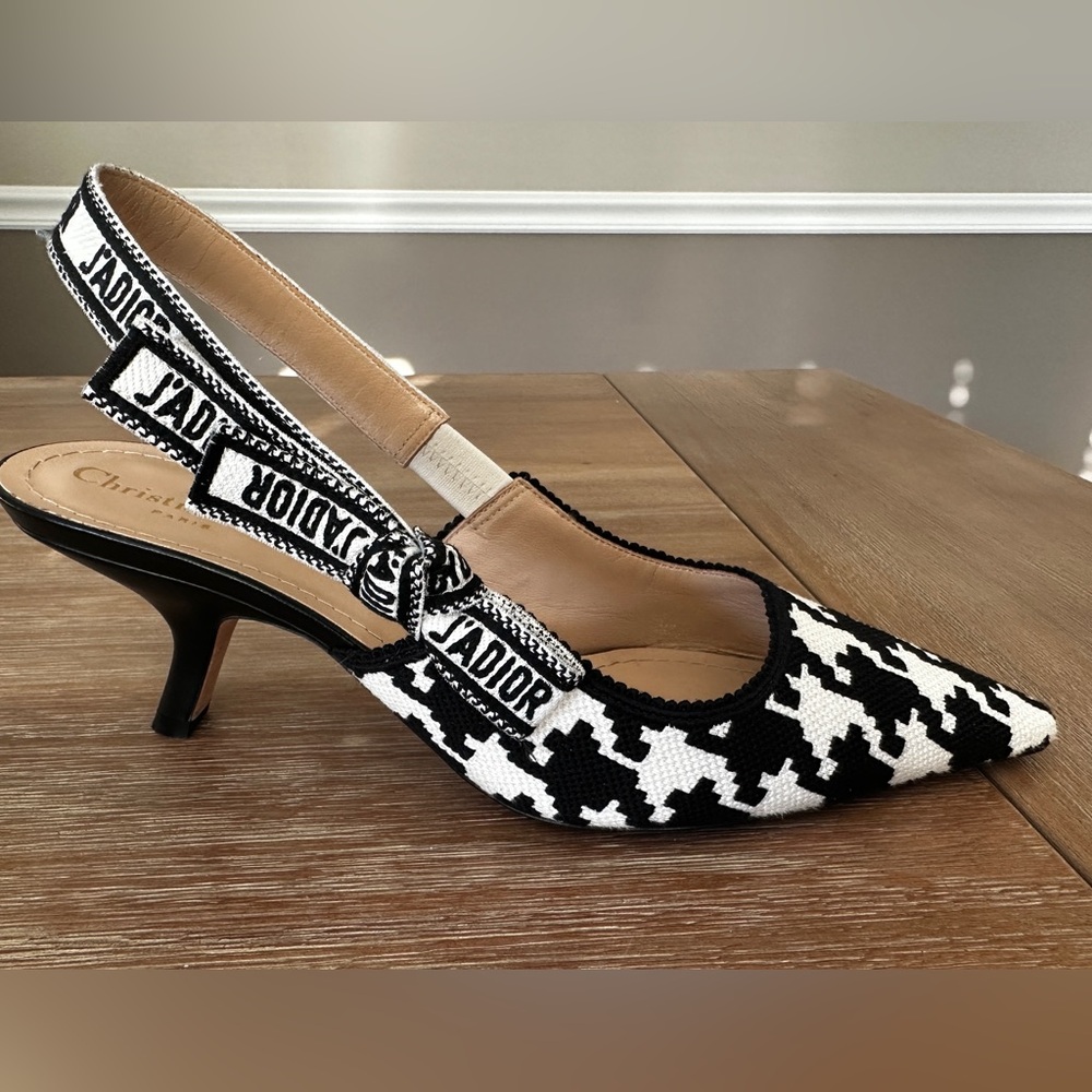 Dior Black and White Houndstooth J’adior Slingbacks sz 40